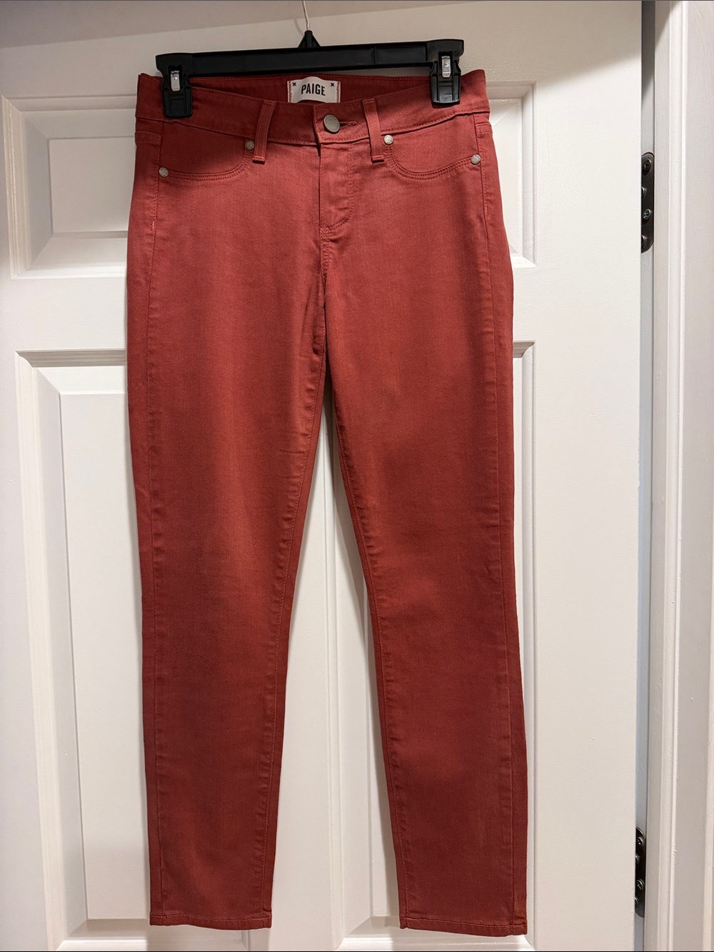 PAIGE Red Coated Crop Skinny Jeans